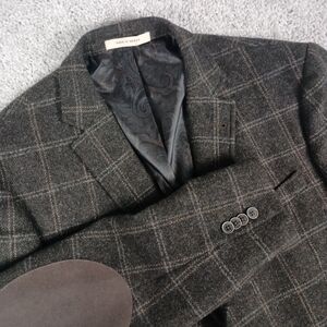 Joseph Abboud 46R Wool Tweed Professor Patches Windowpane Mens Blazer